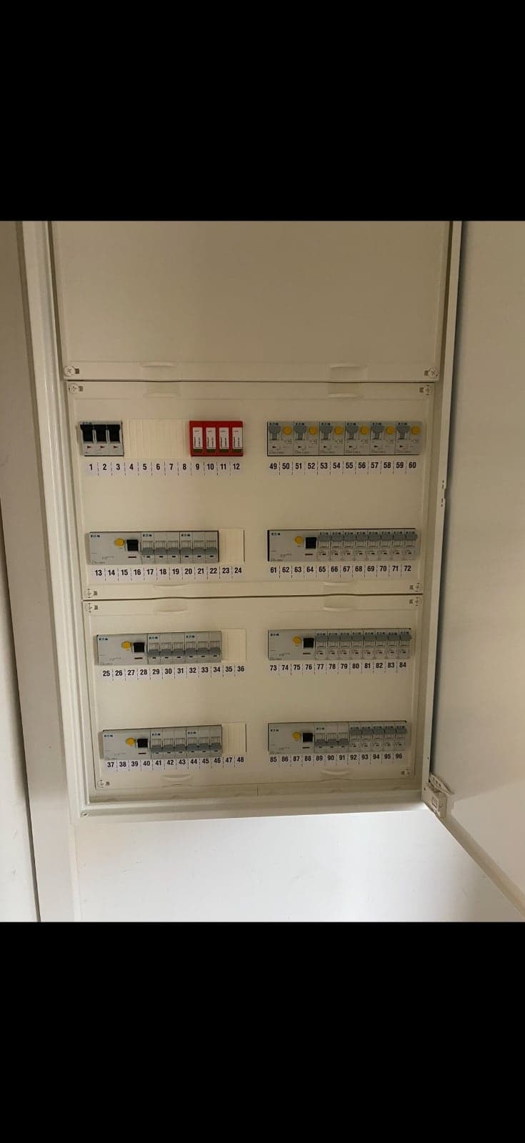 Fertig verdrahteter Elektroverteiler mit nummerierten Sicherungsreihen
