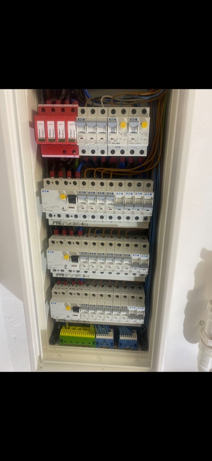 Fertig verdrahteter Elektroverteiler mit Überspannungsschutz und Sicherungsautomaten